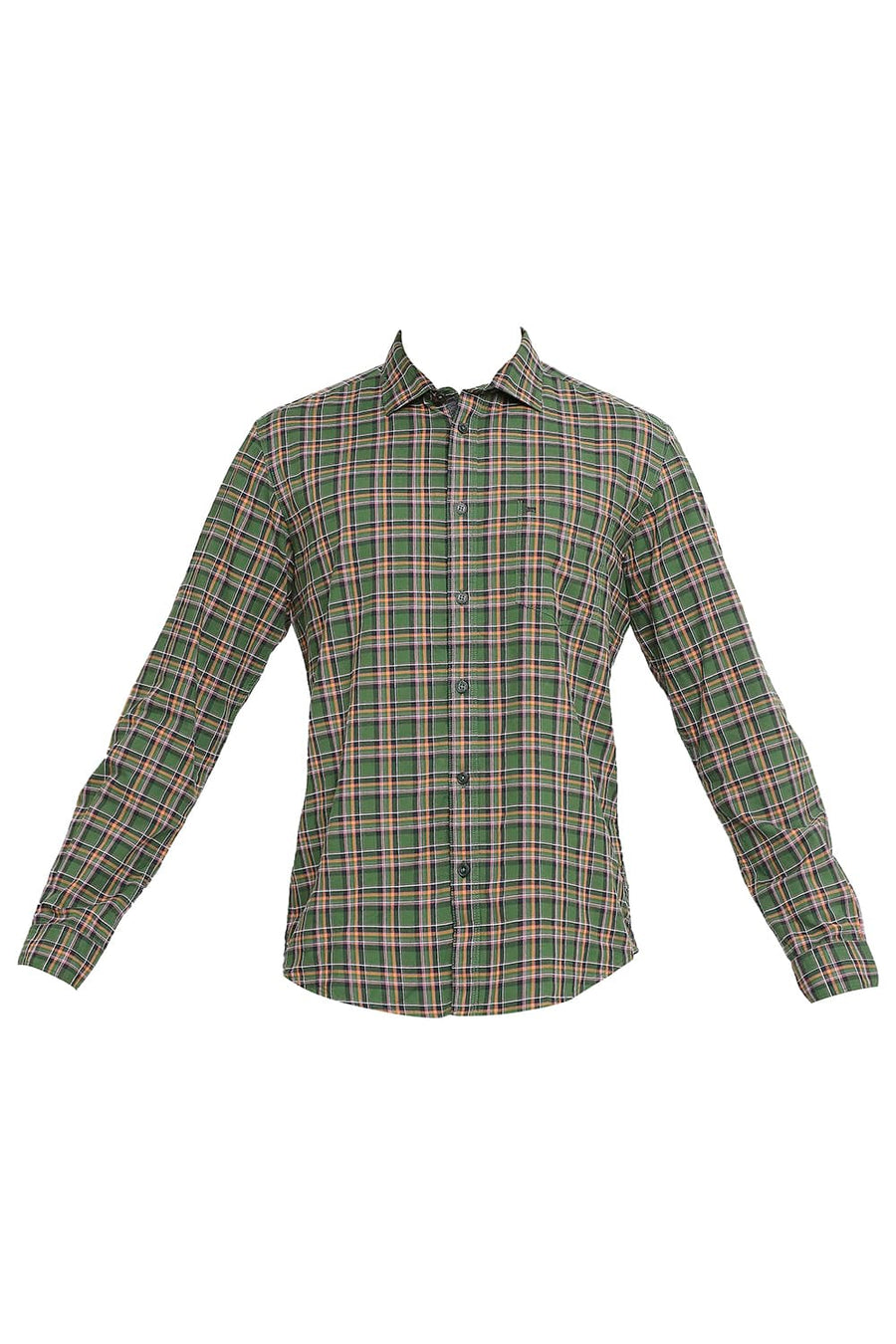 BASICS SLIM FIT DUCK GREEN COTTON OXFORD CHECKS SHIRT