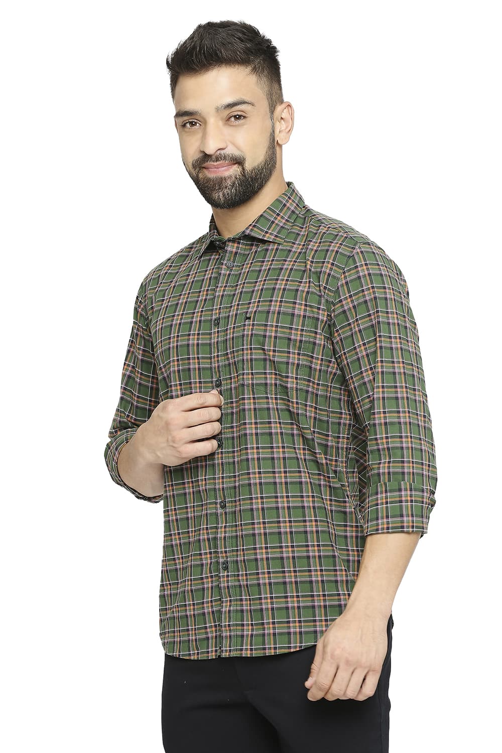 BASICS SLIM FIT COTTON OXFORD CHECKS SHIRT