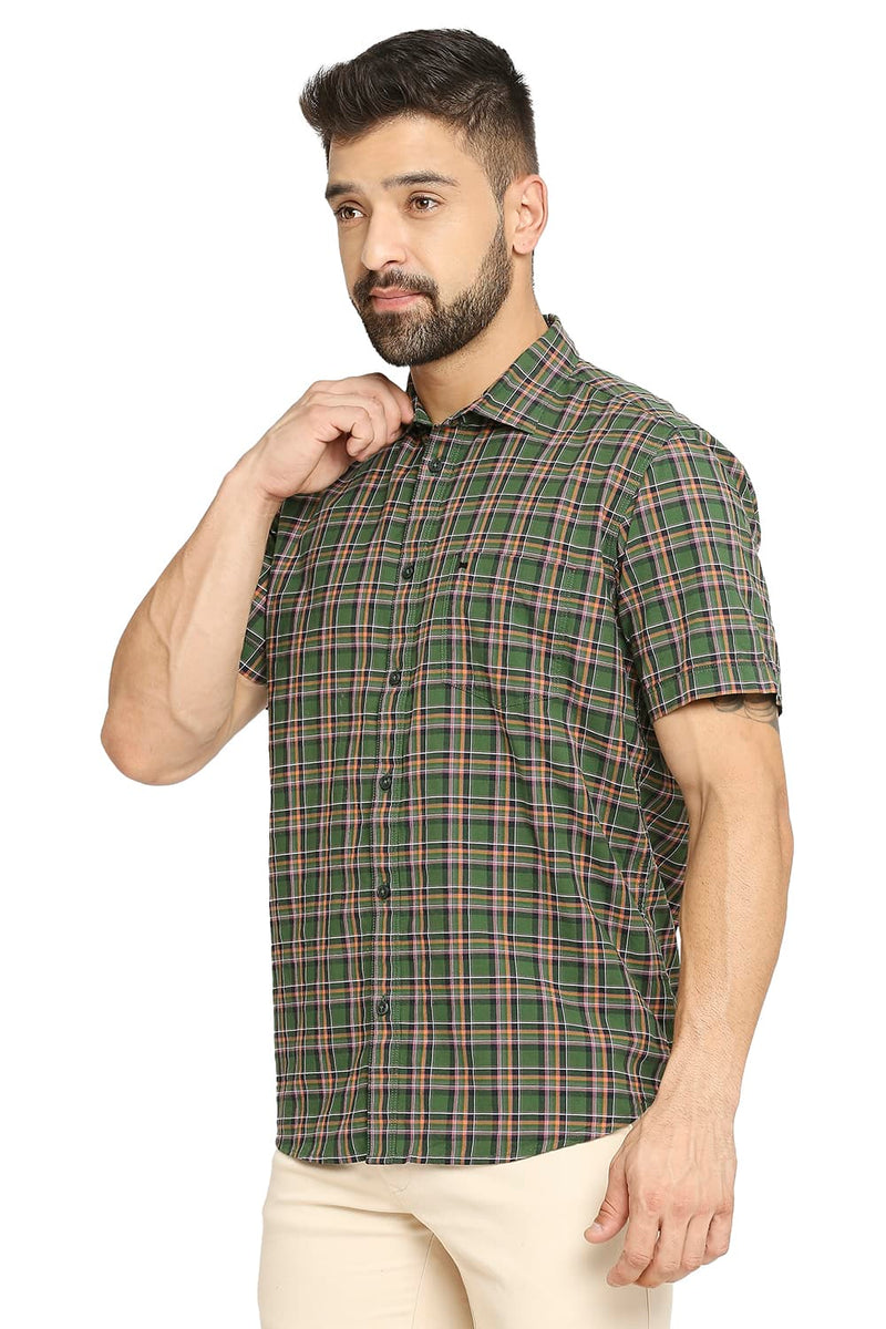 BASICS SLIM FIT COTTON OXFORD CHECKS HALFSLEEVES SHIRT