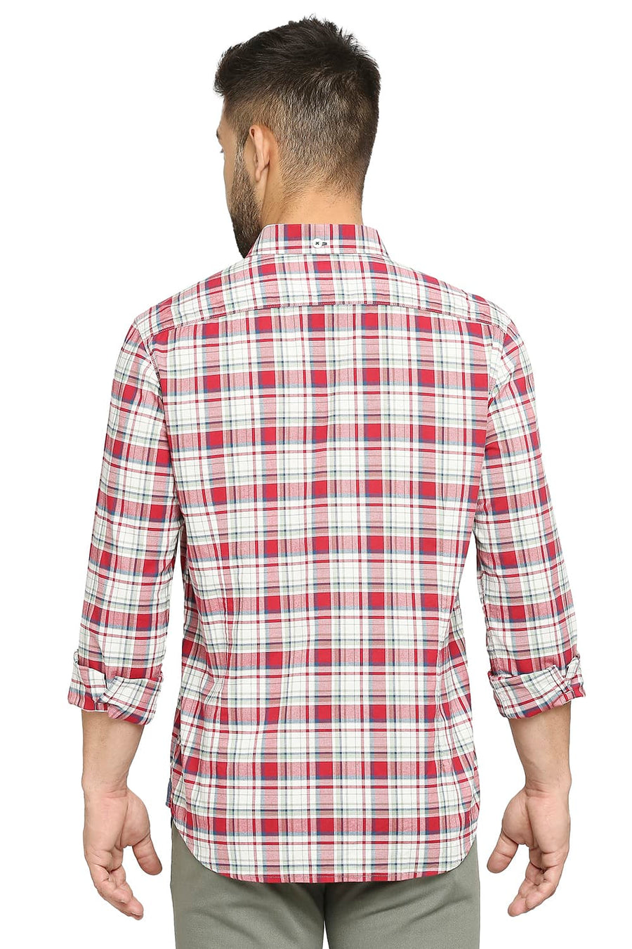 BASICS SLIM FIT CARDINAL WINE COTTON OXFORD CHECKS SHIRT