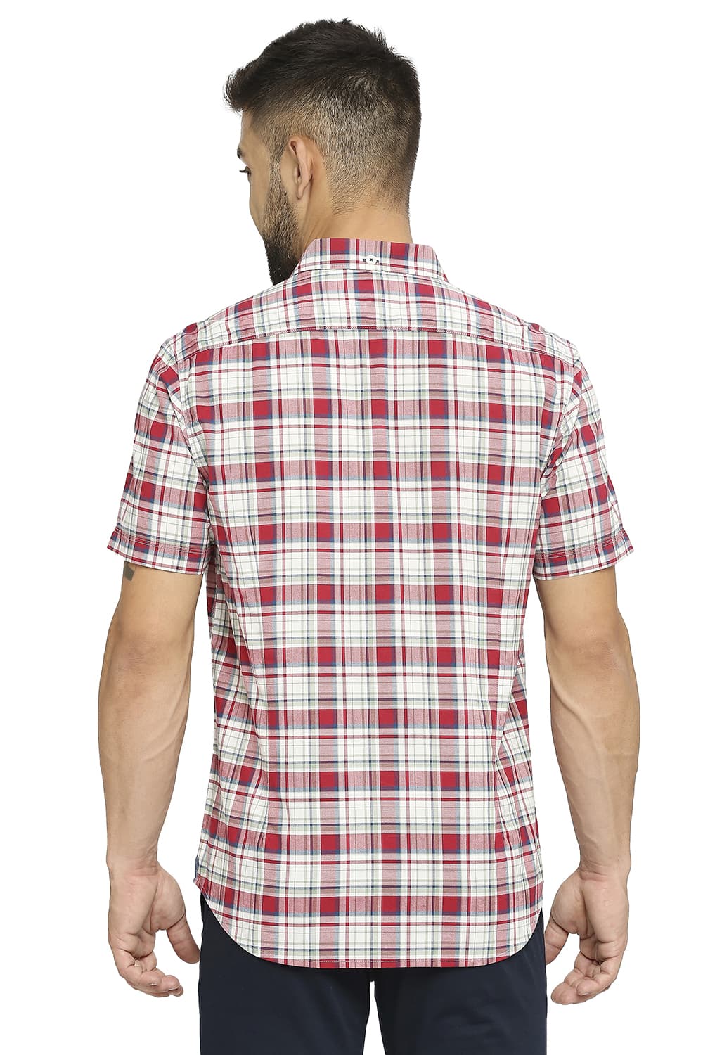 BASICS SLIM FIT COTTON OXFORD CHECKS HALFSLEEVES SHIRT