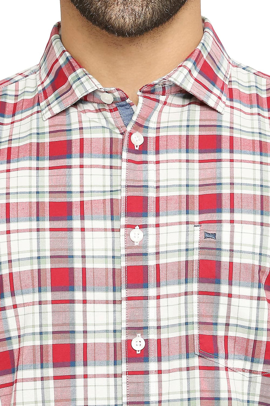 BASICS SLIM FIT CARDINAL WINE COTTON OXFORD CHECKS SHIRT
