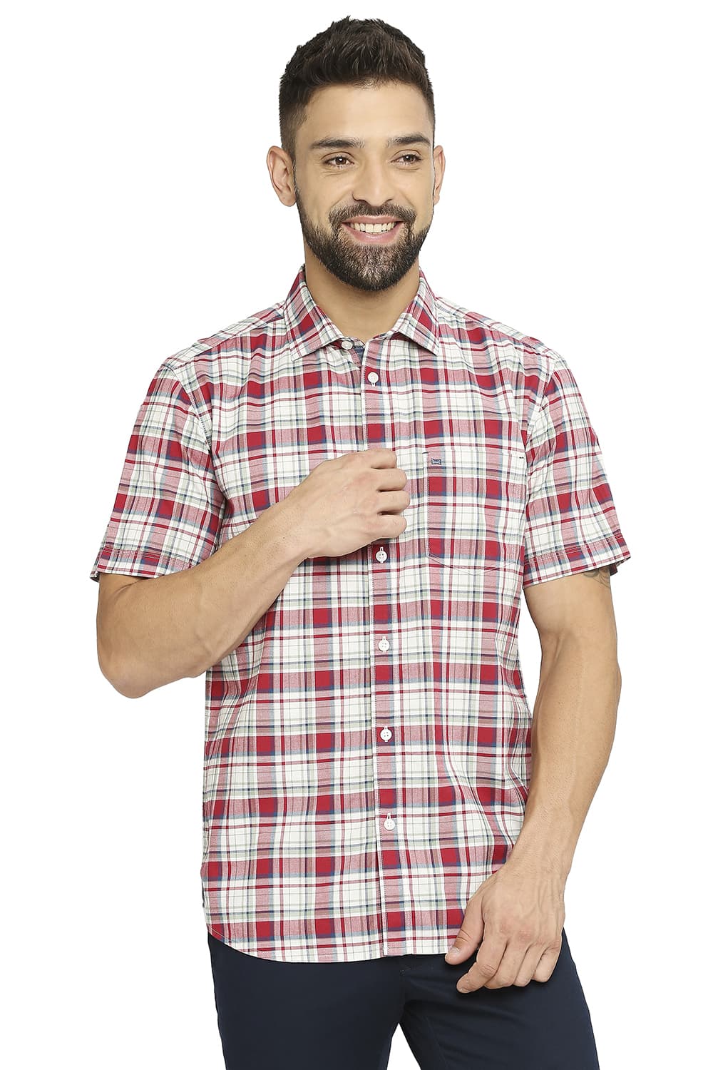 BASICS SLIM FIT COTTON OXFORD CHECKS SHIRT