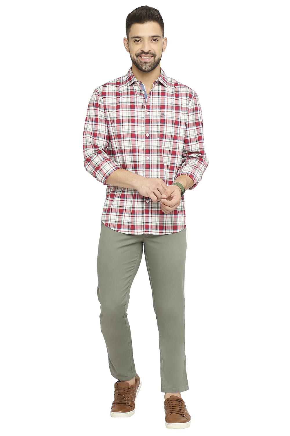 BASICS SLIM FIT COTTON OXFORD CHECKS SHIRT