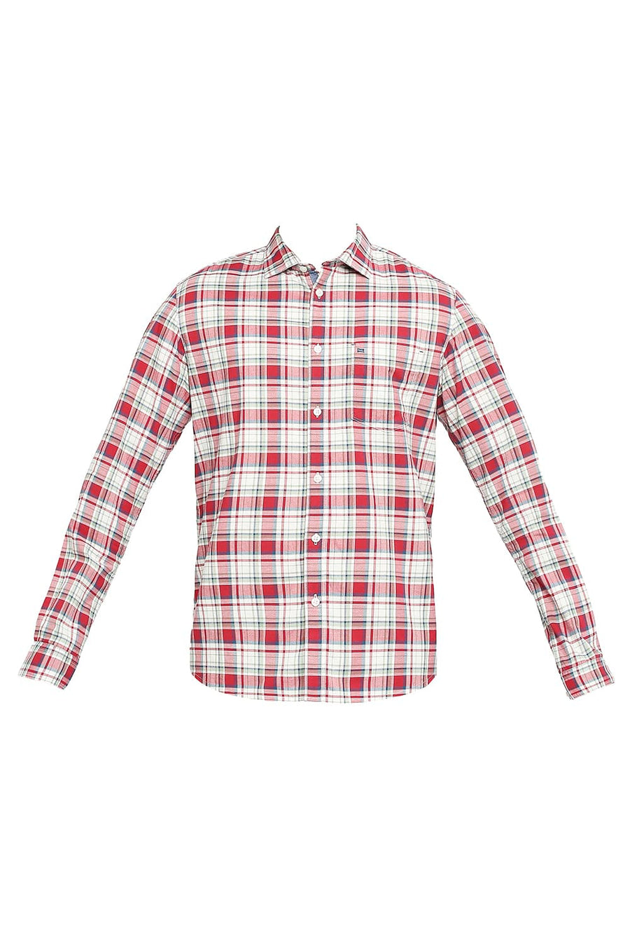 BASICS SLIM FIT CARDINAL WINE COTTON OXFORD CHECKS SHIRT