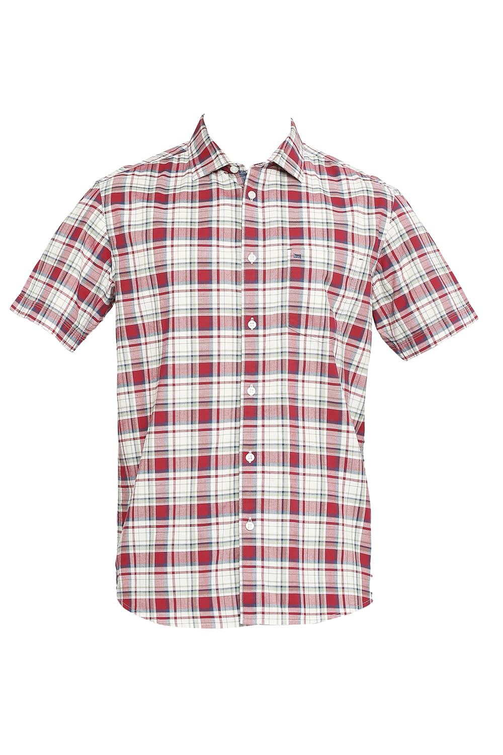 BASICS SLIM FIT COTTON OXFORD CHECKS HALFSLEEVES SHIRT