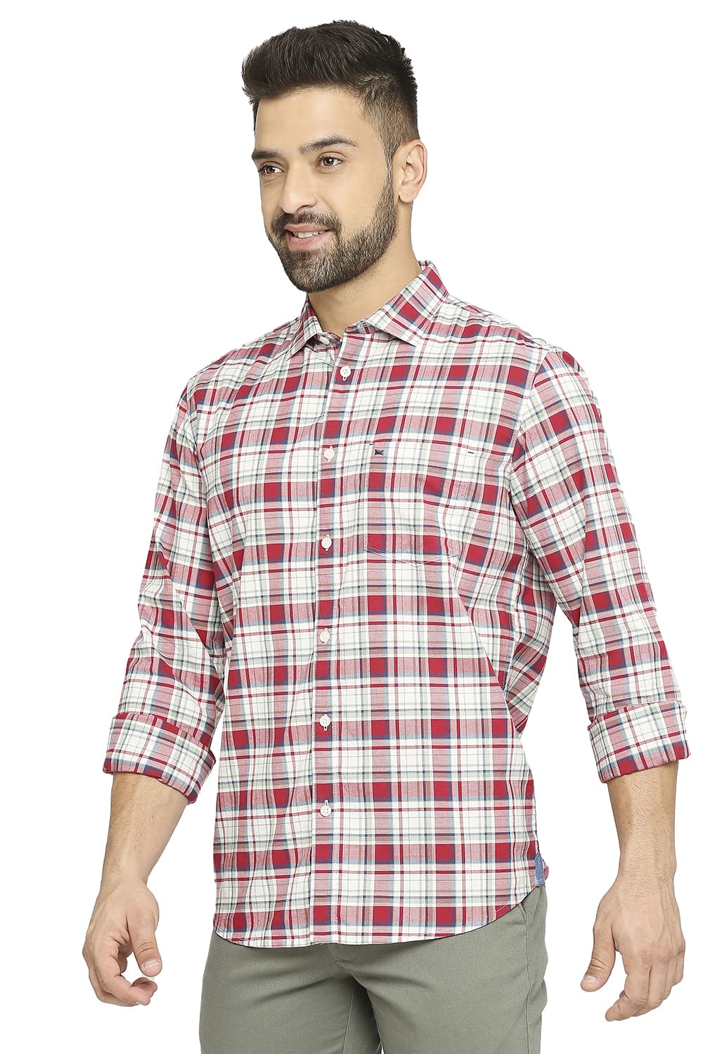 BASICS SLIM FIT COTTON OXFORD CHECKS SHIRT