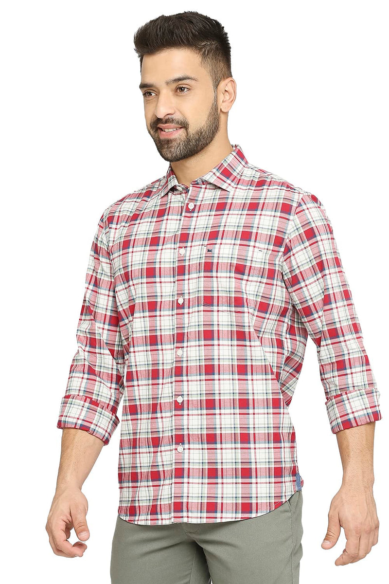 BASICS SLIM FIT COTTON OXFORD CHECKS SHIRT