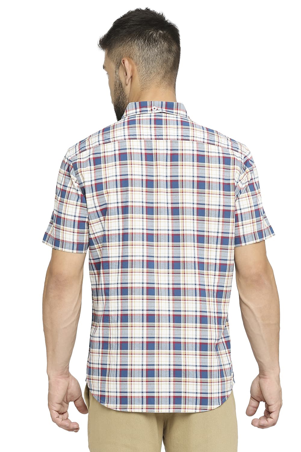 BASICS SLIM FIT COTTON OXFORD CHECKS HALFSLEEVES SHIRT