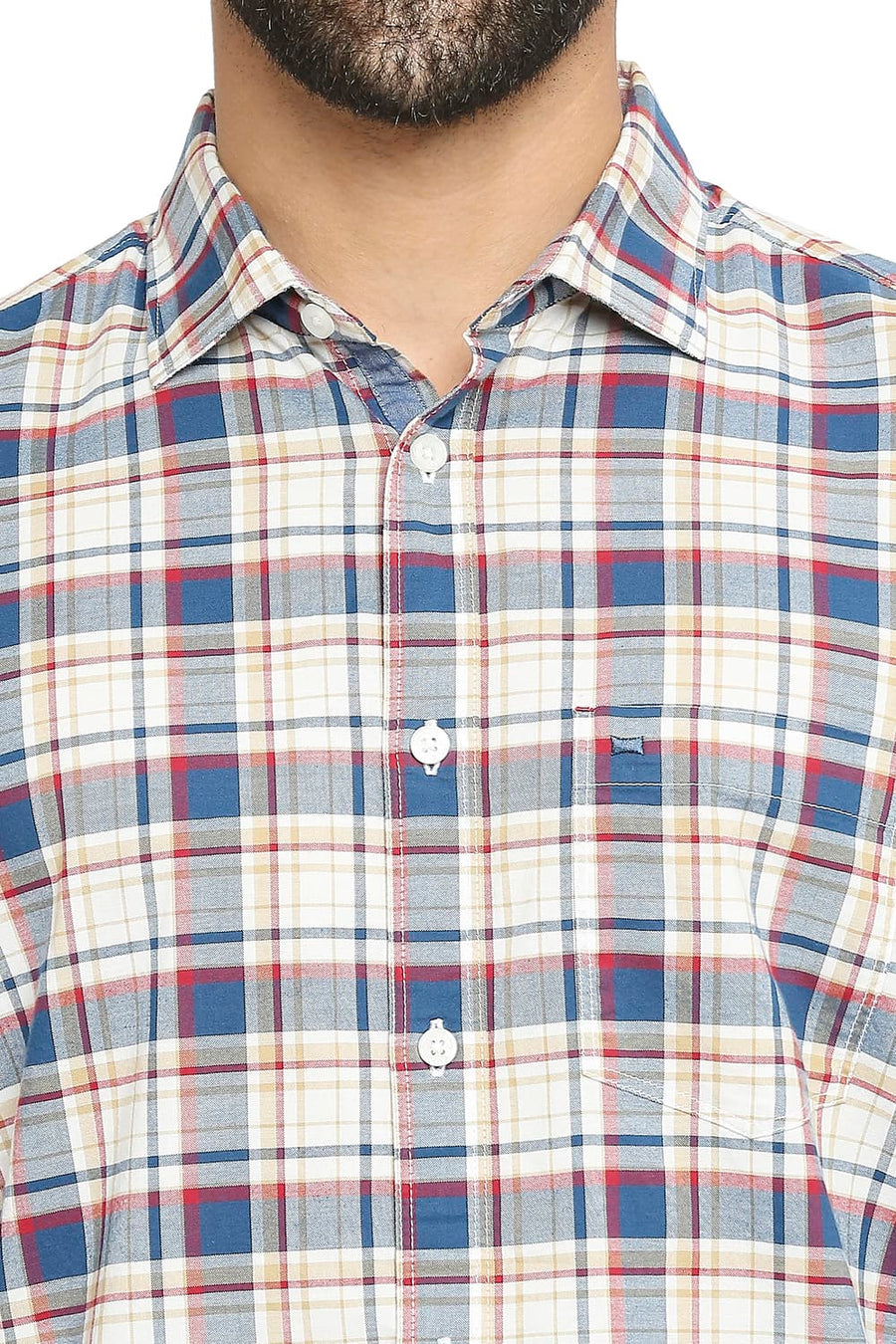 BASICS SLIM FIT ORION NAVY COTTON OXFORD CHECKS SHIRT