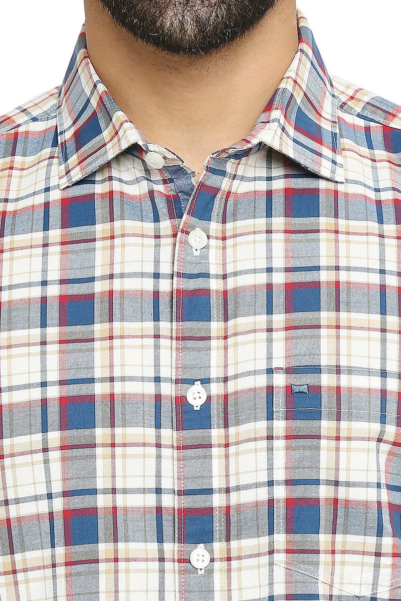 BASICS SLIM FIT COTTON OXFORD CHECKS HALFSLEEVES SHIRT