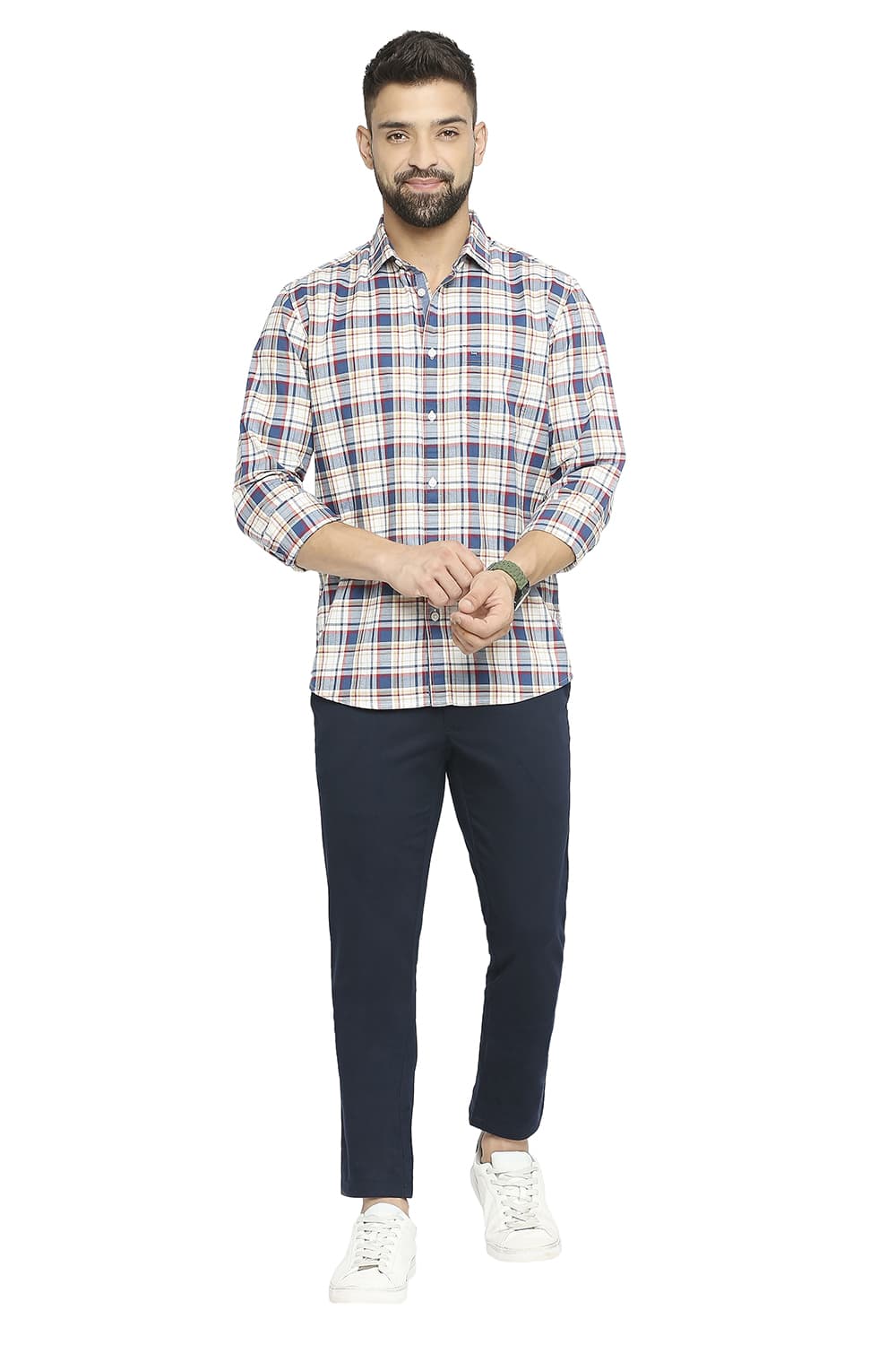 BASICS SLIM FIT COTTON OXFORD CHECKS SHIRT