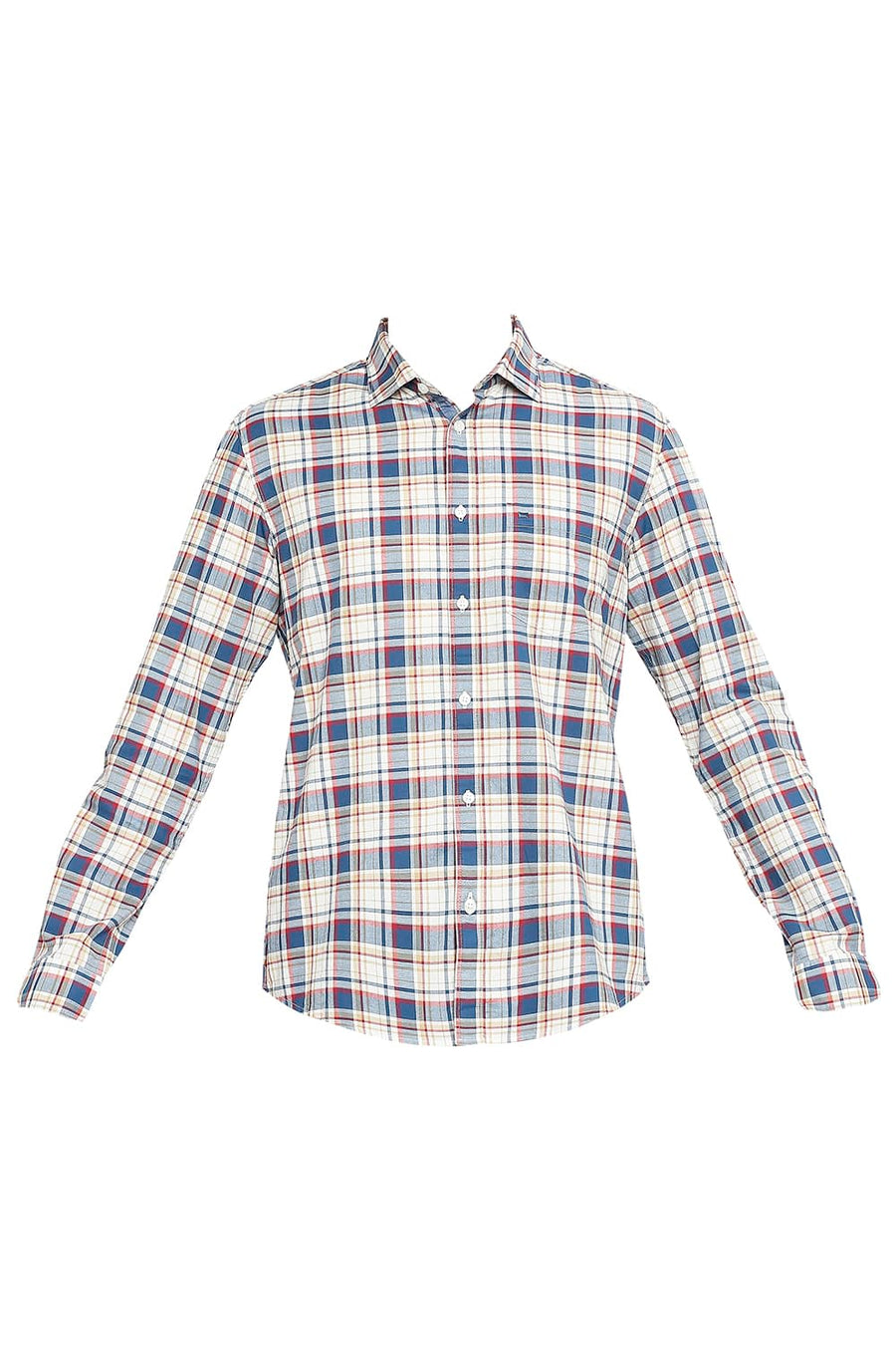 BASICS SLIM FIT ORION NAVY COTTON OXFORD CHECKS SHIRT