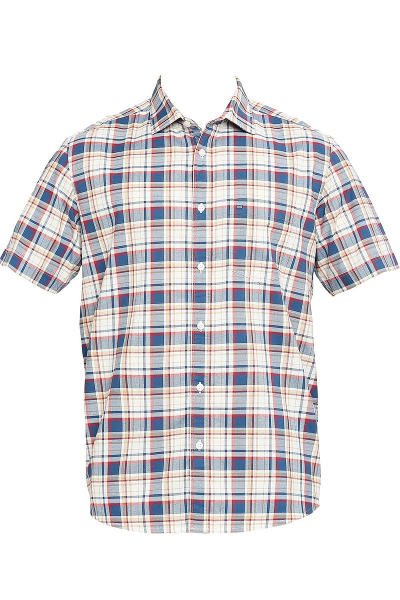 BASICS SLIM FIT COTTON OXFORD CHECKS HALFSLEEVES SHIRT