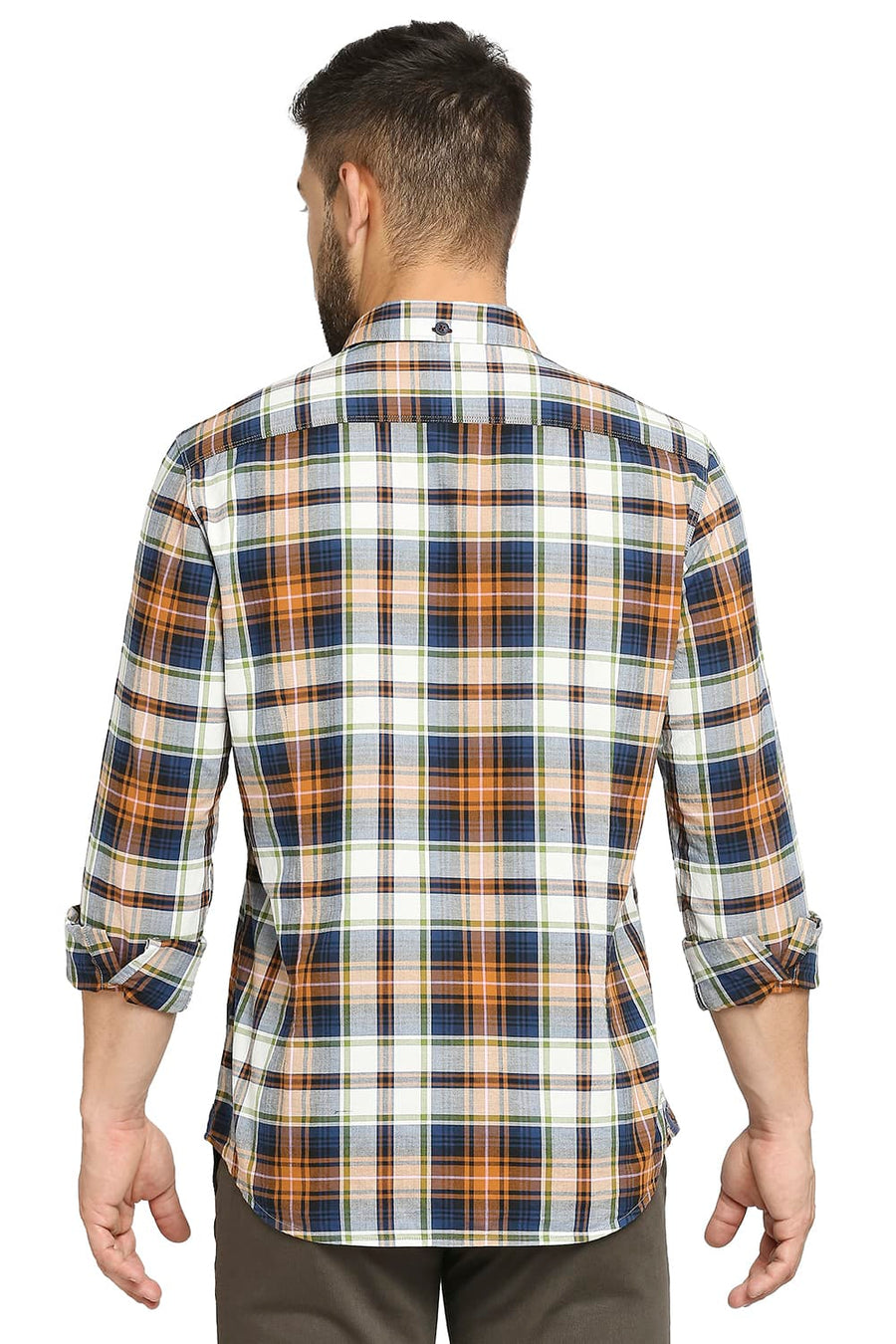 BASICS SLIM FIT CINNAMON BROWN COTTON OXFORD CHECKS SHIRT