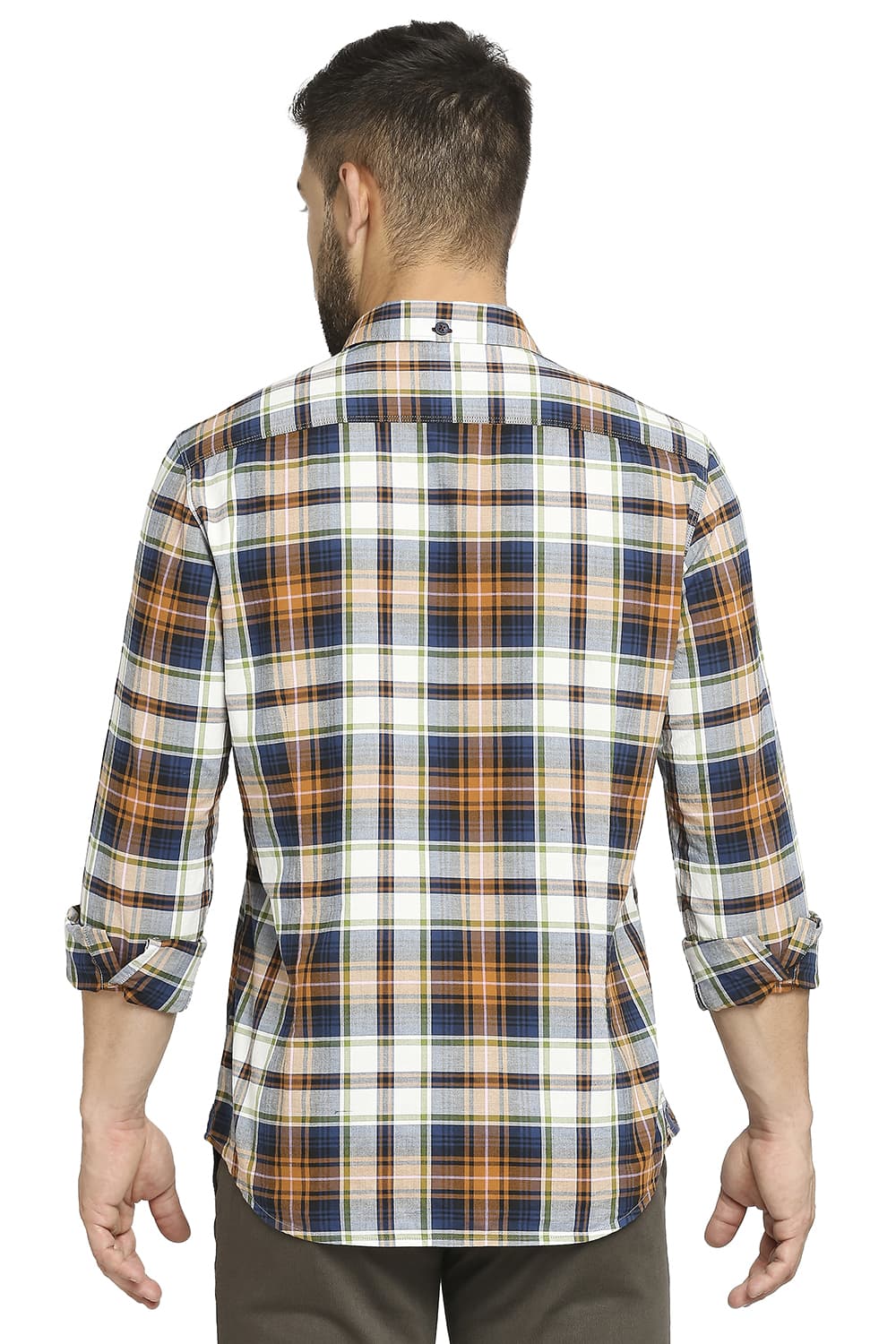 BASICS SLIM FIT COTTON OXFORD CHECKS SHIRT