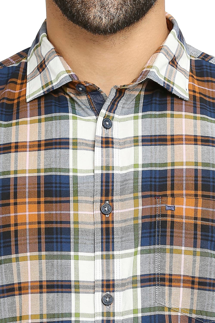 BASICS SLIM FIT CINNAMON BROWN COTTON OXFORD CHECKS SHIRT