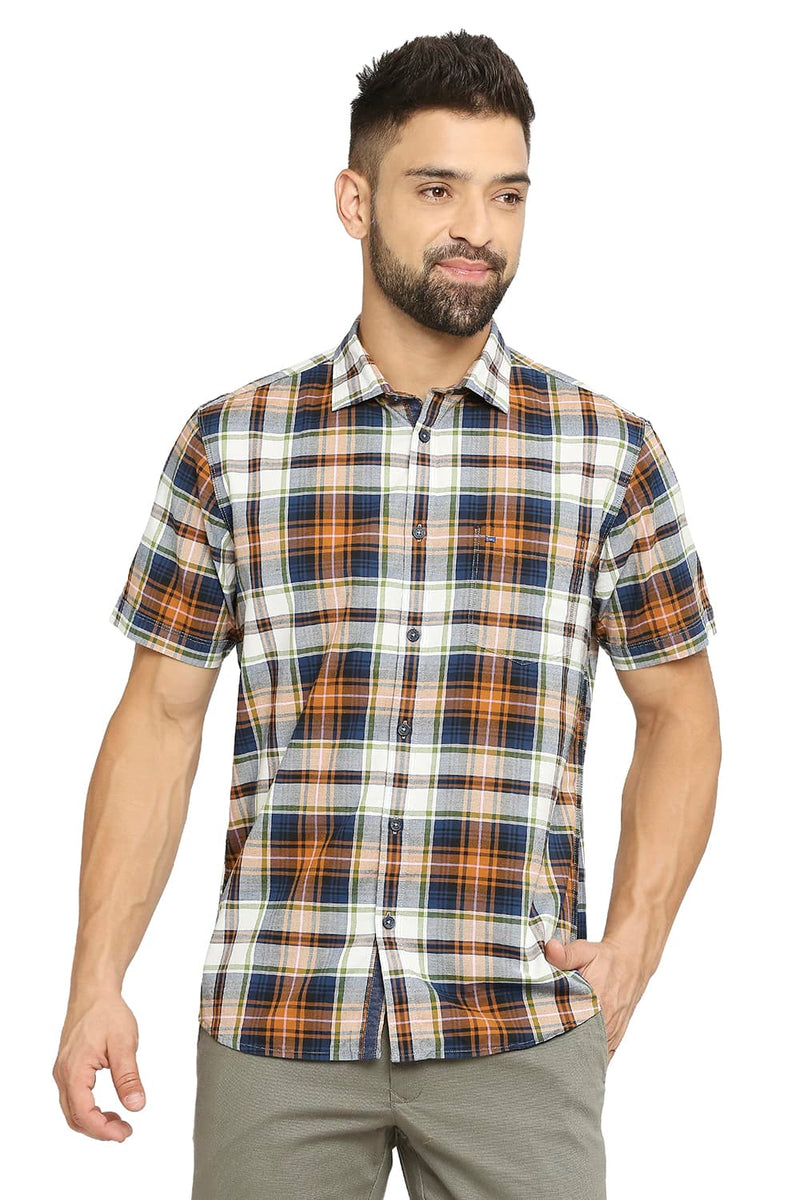 BASICS SLIM FIT COTTON OXFORD CHECKS SHIRT