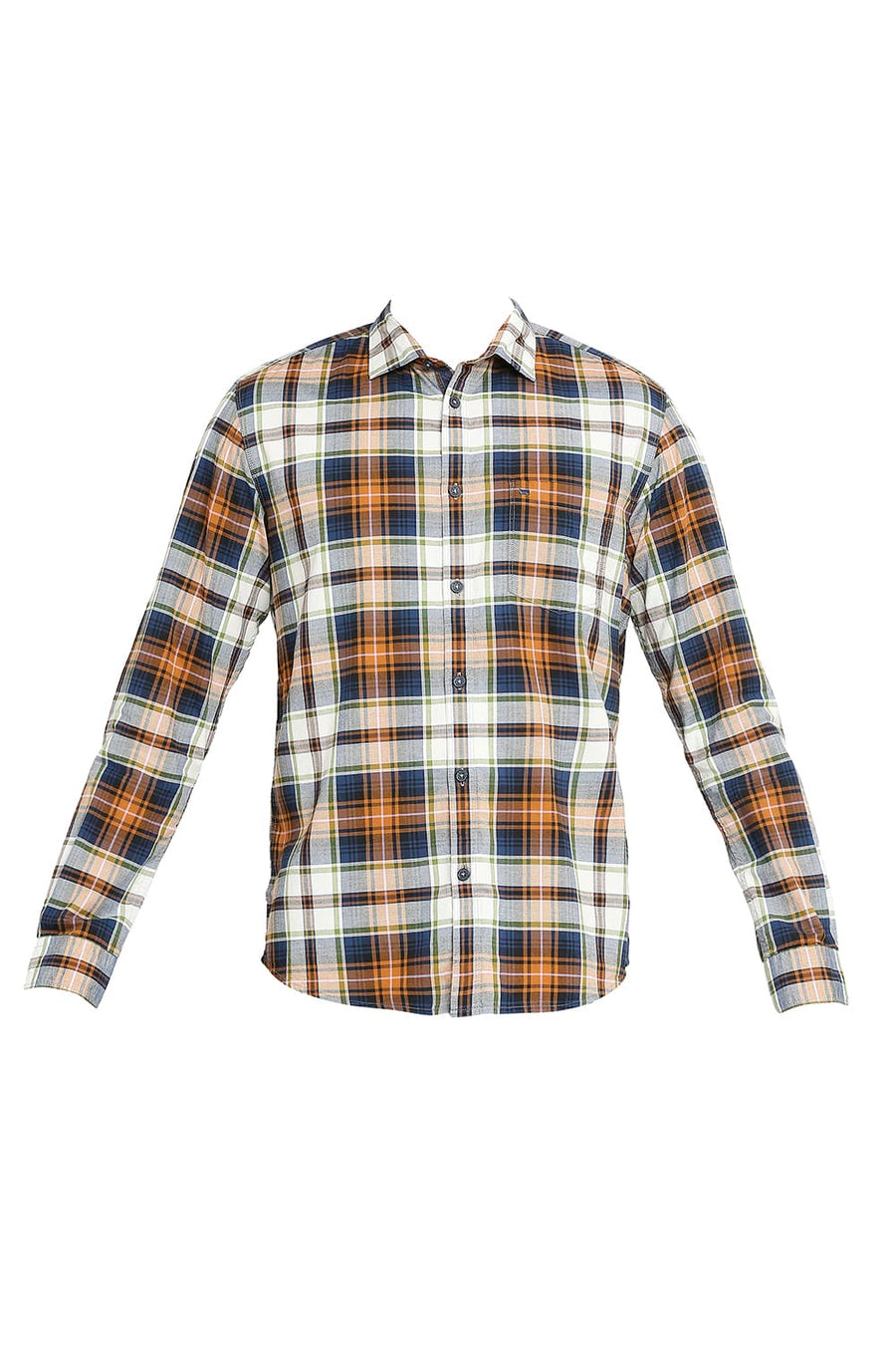 BASICS SLIM FIT CINNAMON BROWN COTTON OXFORD CHECKS SHIRT