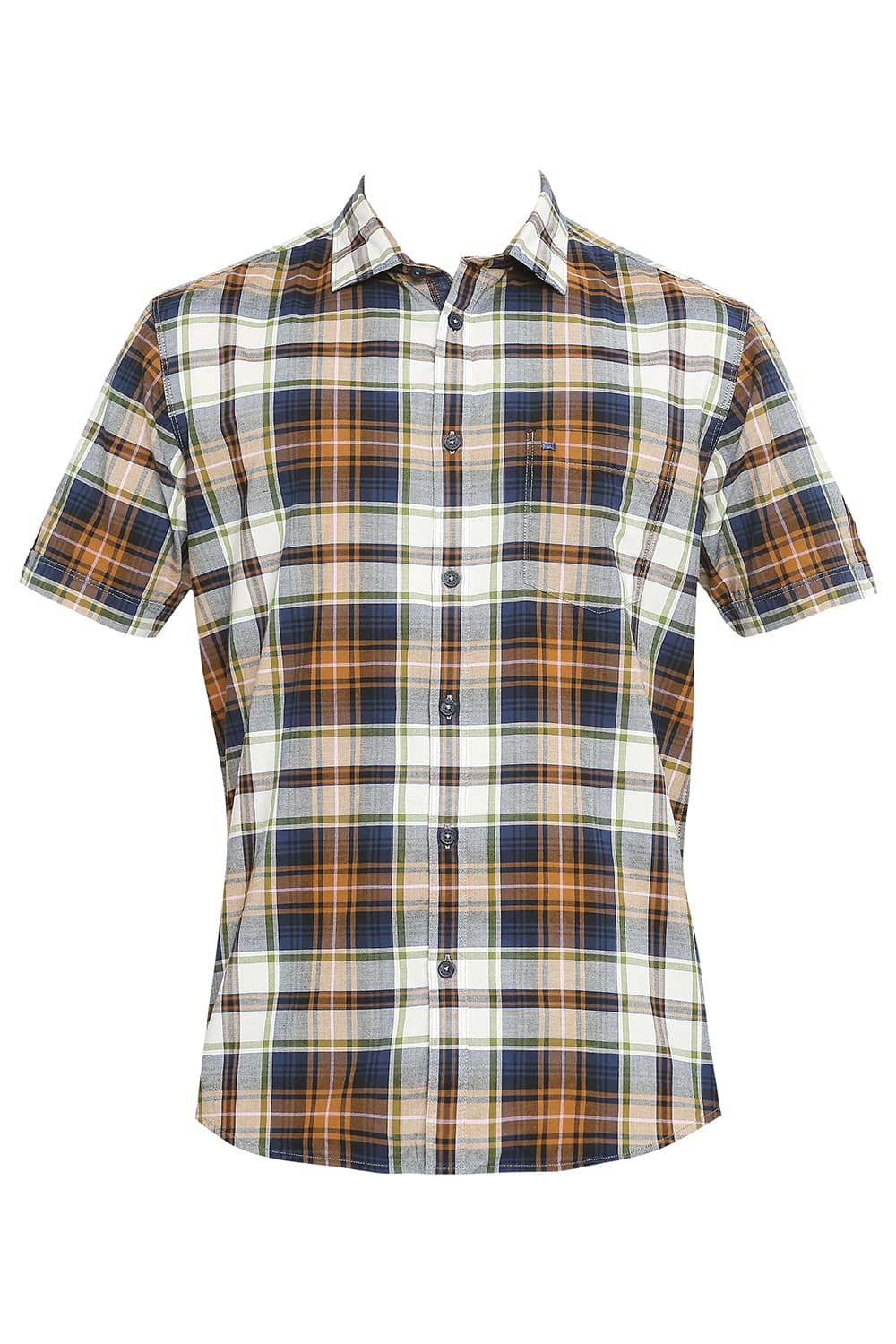 BASICS SLIM FIT COTTON OXFORD CHECKS HALFSLEEVES SHIRT