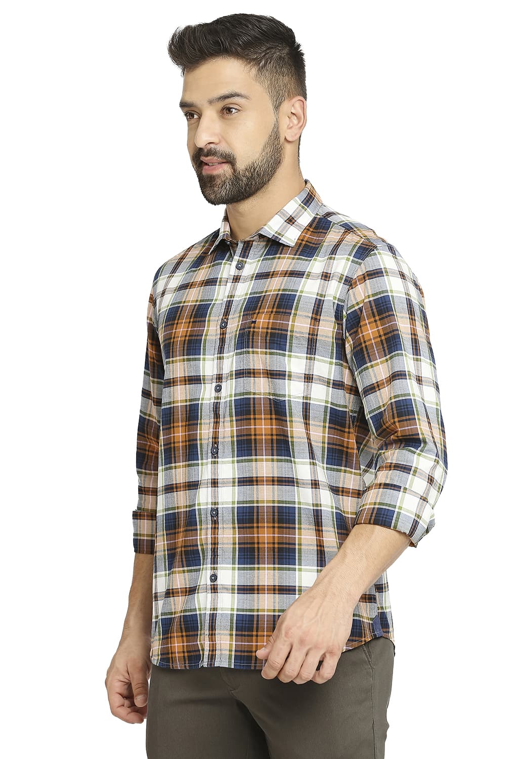 BASICS SLIM FIT COTTON OXFORD CHECKS SHIRT