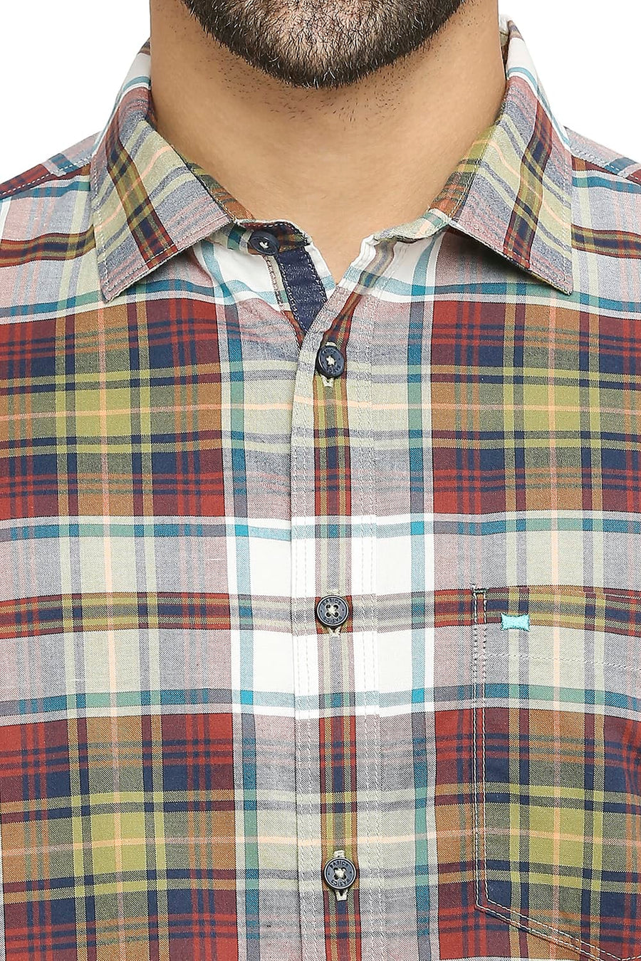 BASICS SLIM FIT MISTLE TOE GREEN COTTON OXFORD CHECKS SHIRT