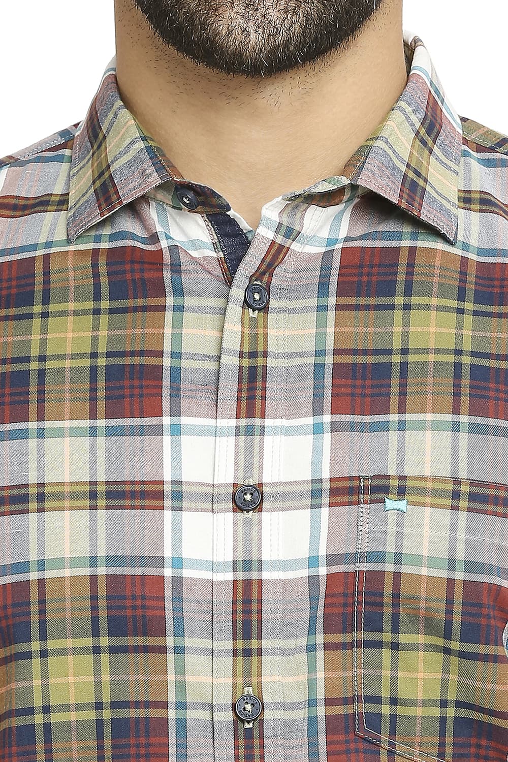 BASICS SLIM FIT COTTON OXFORD CHECKS HALFSLEEVES SHIRT