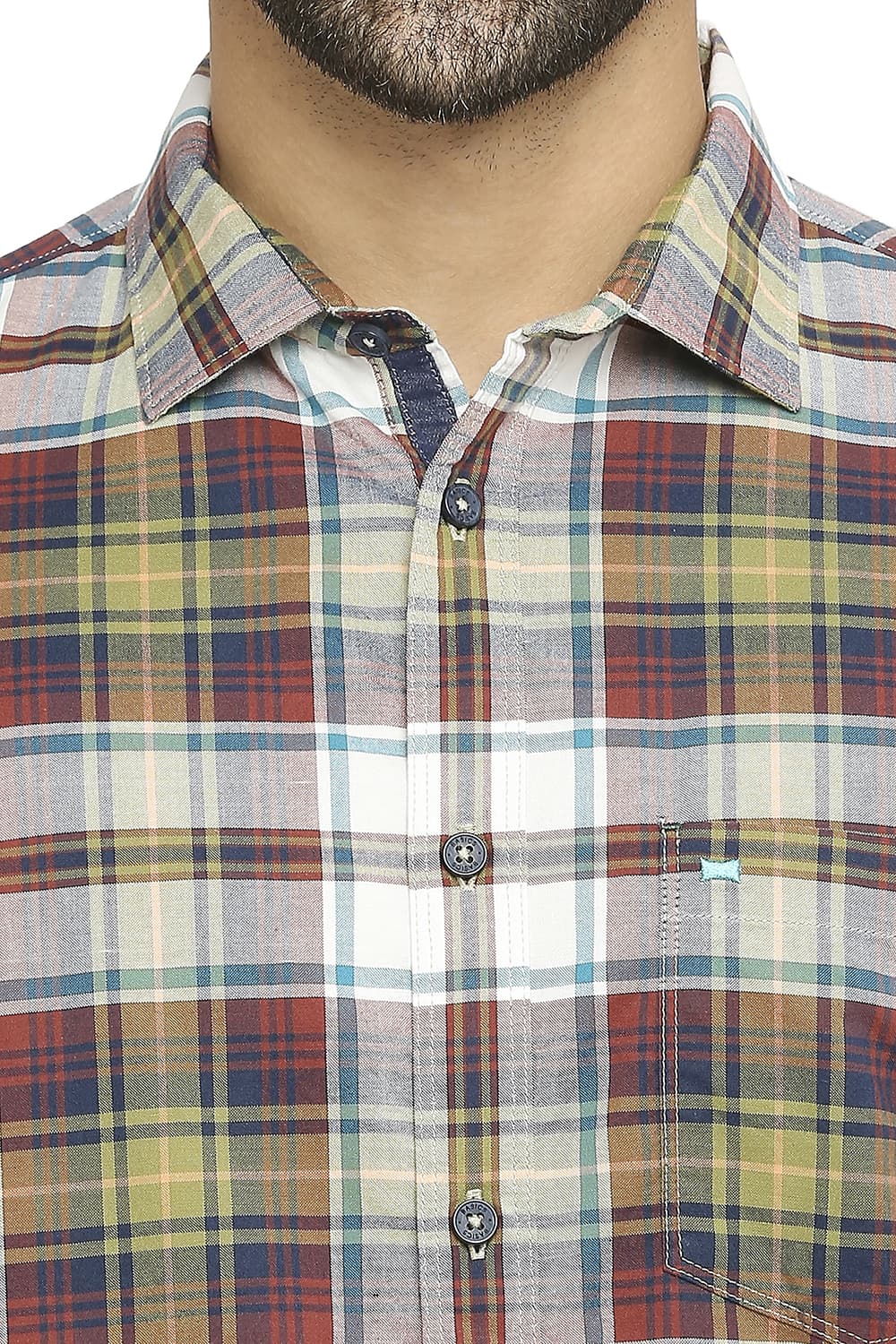 BASICS SLIM FIT COTTON OXFORD CHECKS SHIRT