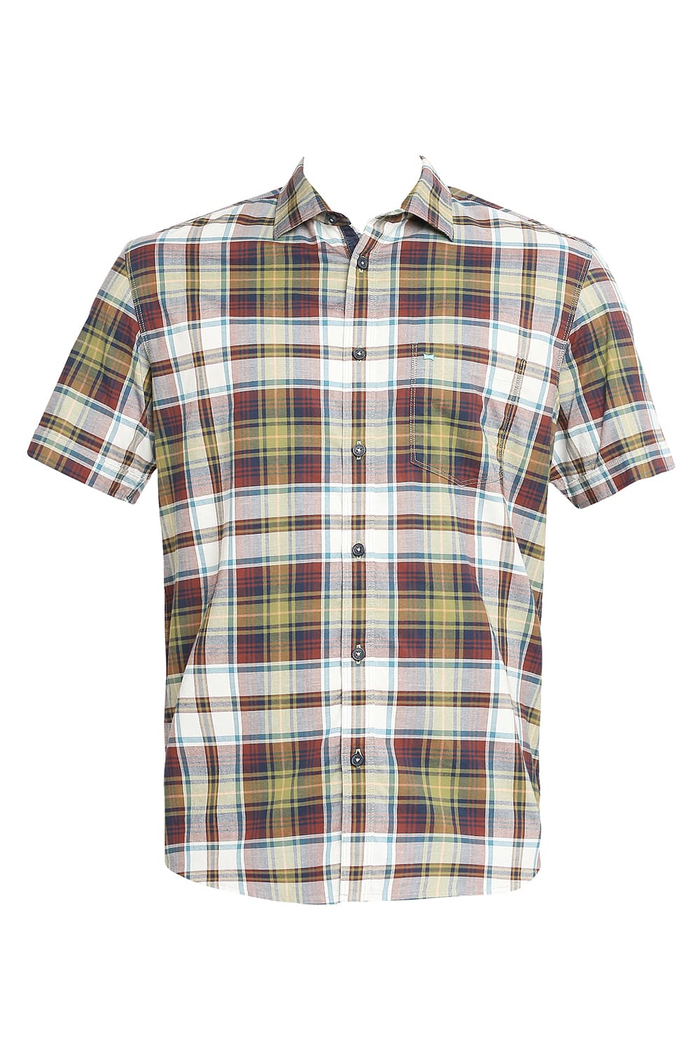 BASICS SLIM FIT COTTON OXFORD CHECKS HALFSLEEVES SHIRT