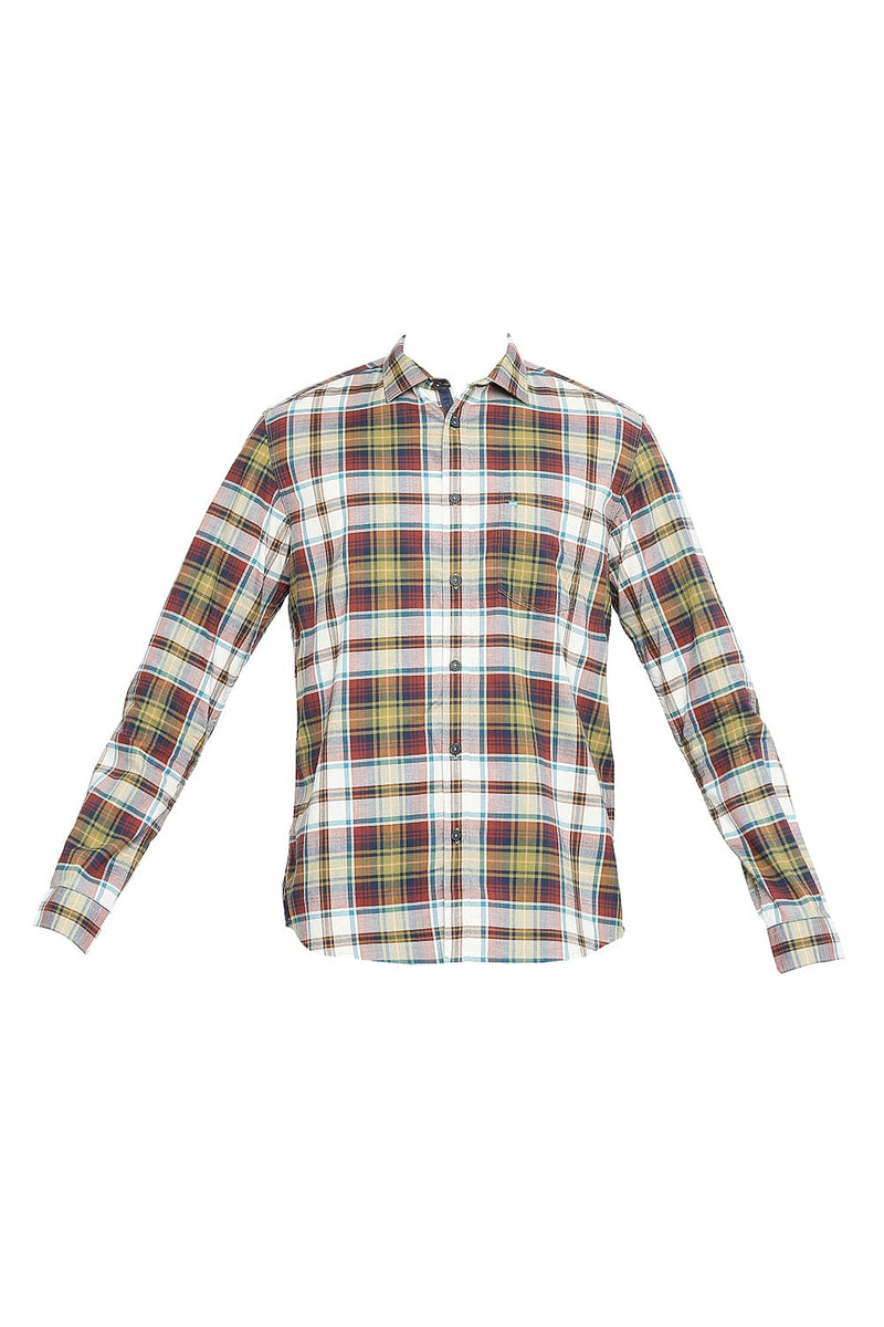 BASICS SLIM FIT COTTON OXFORD CHECKS SHIRT