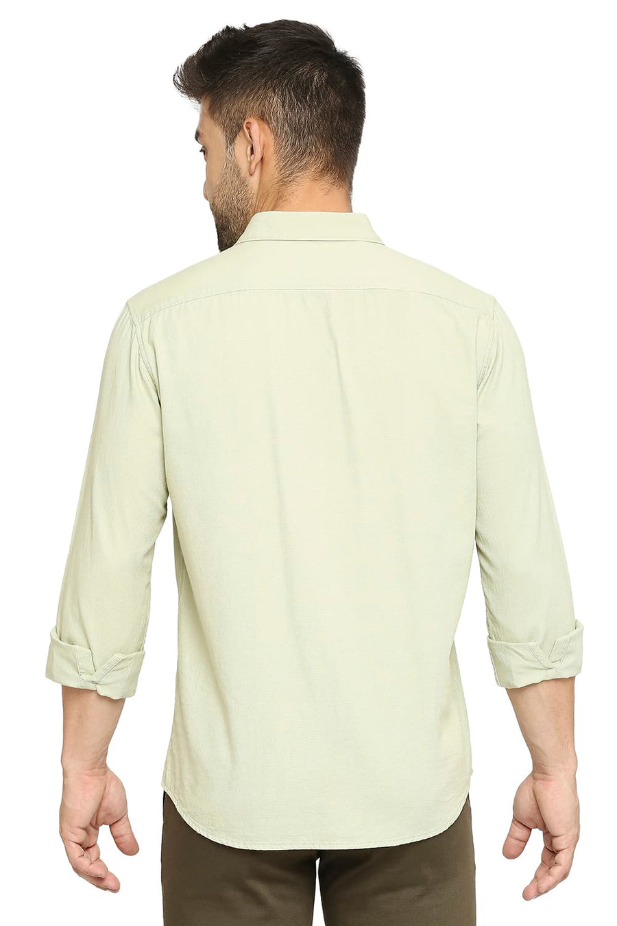 BASICS SLIM FIT BOK OLIVE COTTON DOBBY SHIRT