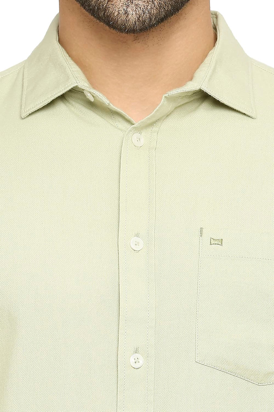 BASICS SLIM FIT BOK OLIVE COTTON DOBBY SHIRT