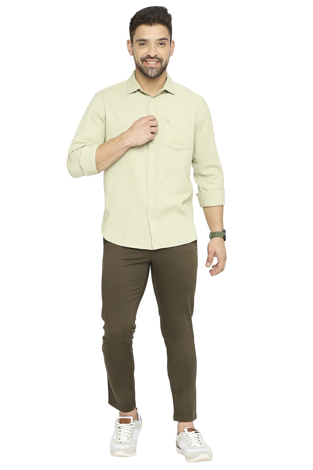 BASICS SLIM FIT COTTON DOBBY SHIRT