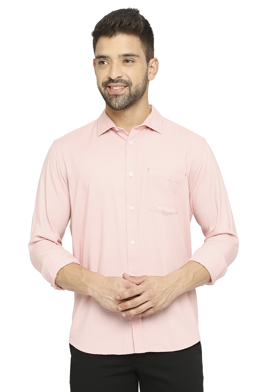 BASICS SLIM FIT COTTON DOBBY SHIRT