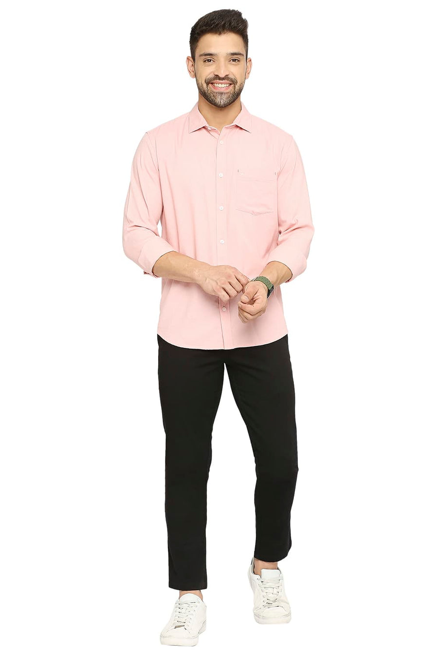 BASICS SLIM FIT QUARTZ PINK COTTON DOBBY SHIRT