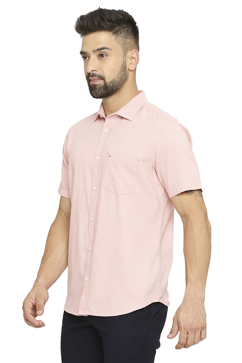 BASICS SLIM FIT COTTON DOBBY HALFSLEEVES SHIRT