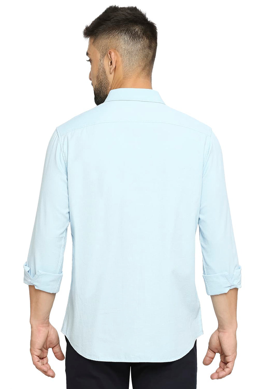 BASICS SLIM FIT STERLING BLUE COTTON DOBBY SHIRT