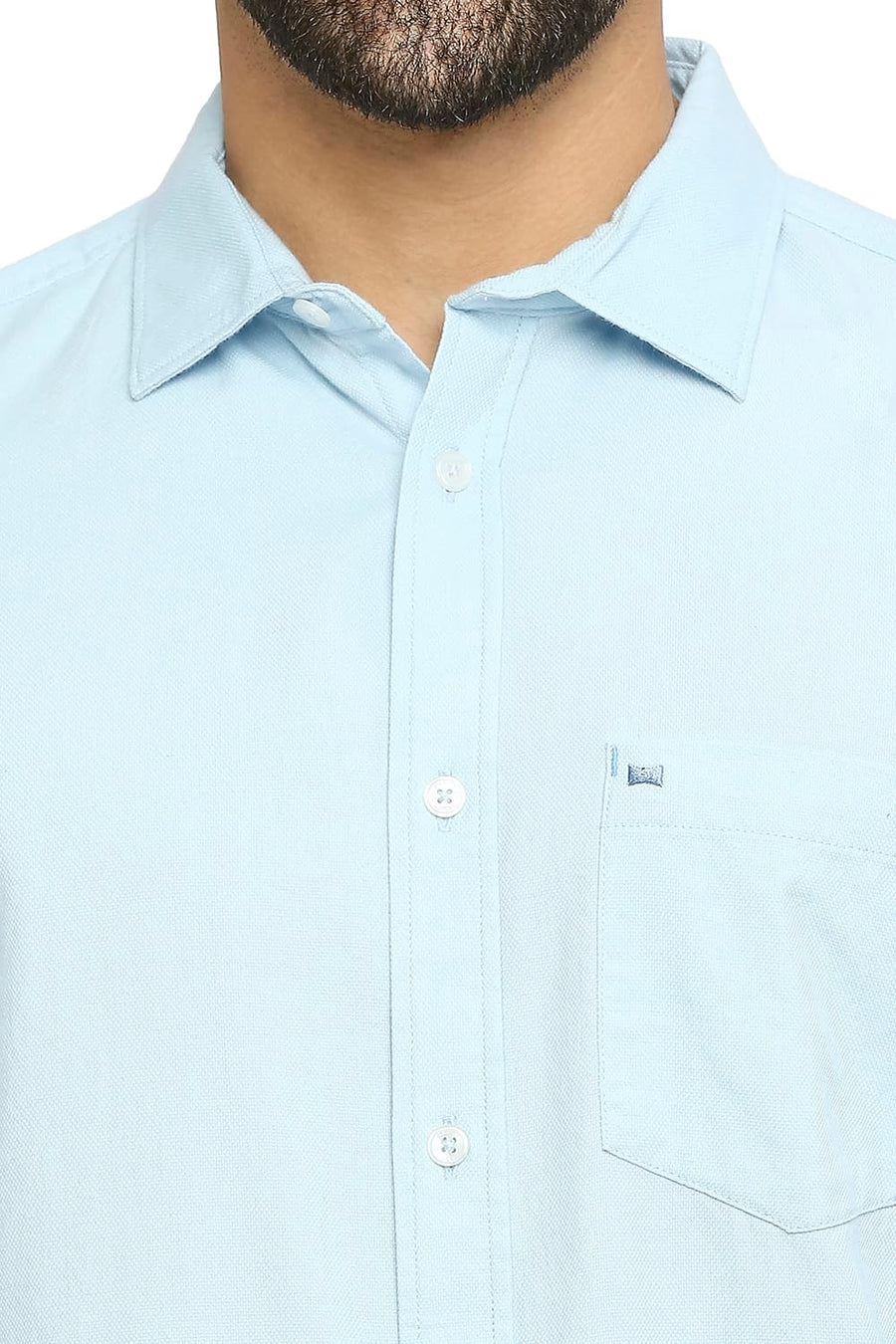 BASICS SLIM FIT STERLING BLUE COTTON DOBBY SHIRT