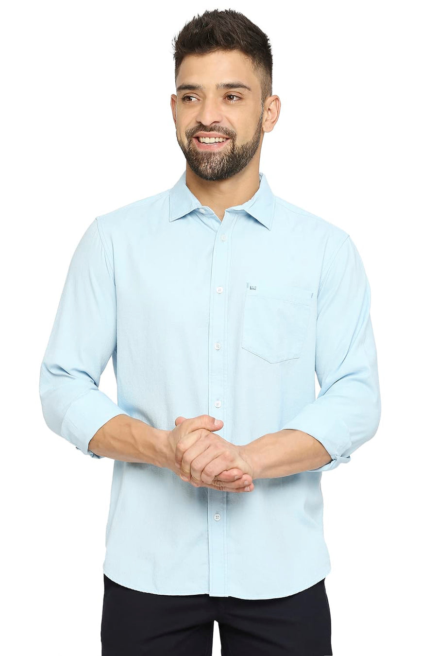 BASICS SLIM FIT STERLING BLUE COTTON DOBBY SHIRT