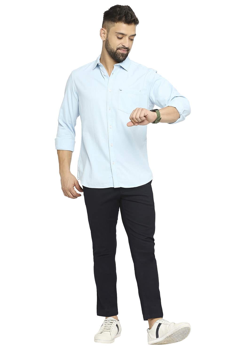 BASICS SLIM FIT COTTON DOBBY SHIRT