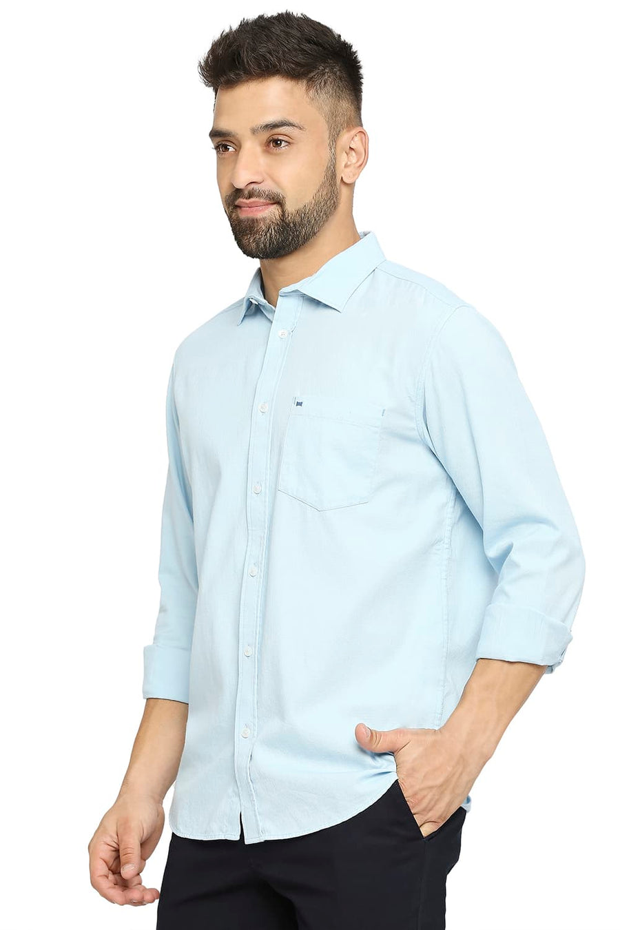 BASICS SLIM FIT STERLING BLUE COTTON DOBBY SHIRT