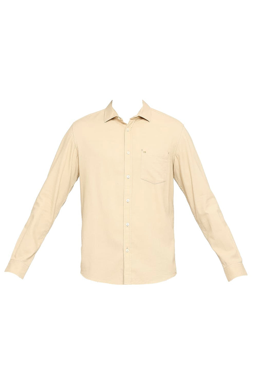 BASICS SLIM FIT OYSTER BEIGE COTTON DOBBY SHIRT