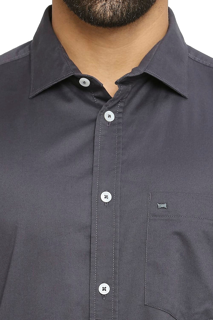 BASICS SLIM FIT STEEL GREY COTTON STRETCH TWILL SHIRT