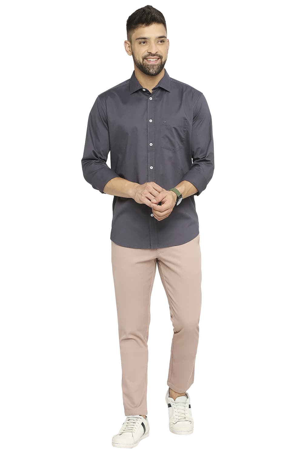 BASICS SLIM FIT COTTON STRETCH TWILL SHIRT