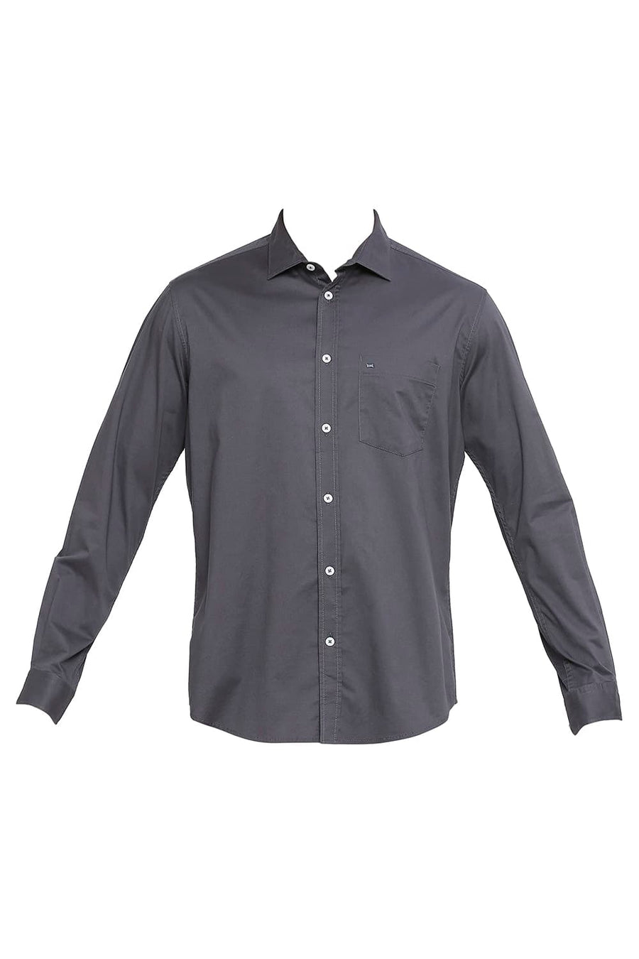 BASICS SLIM FIT STEEL GREY COTTON STRETCH TWILL SHIRT