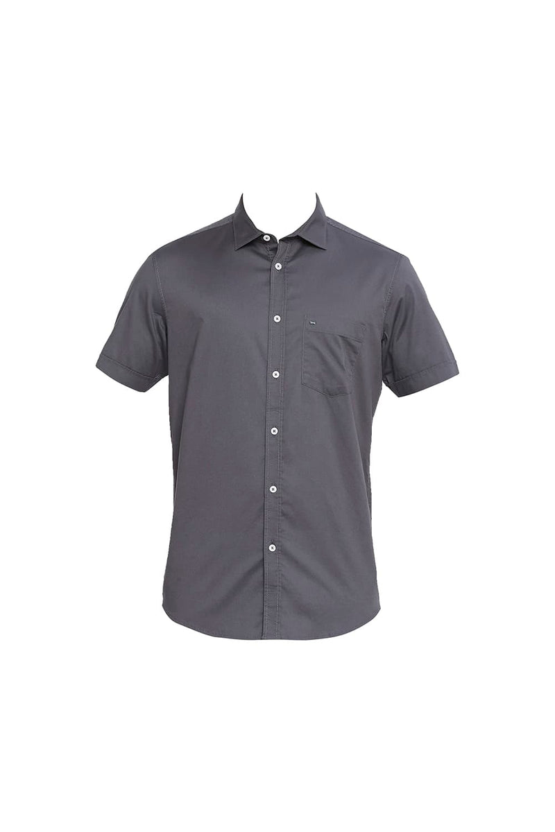 BASICS SLIM FIT COTTON STRETCH TWILL HALFSLEEVES SHIRT