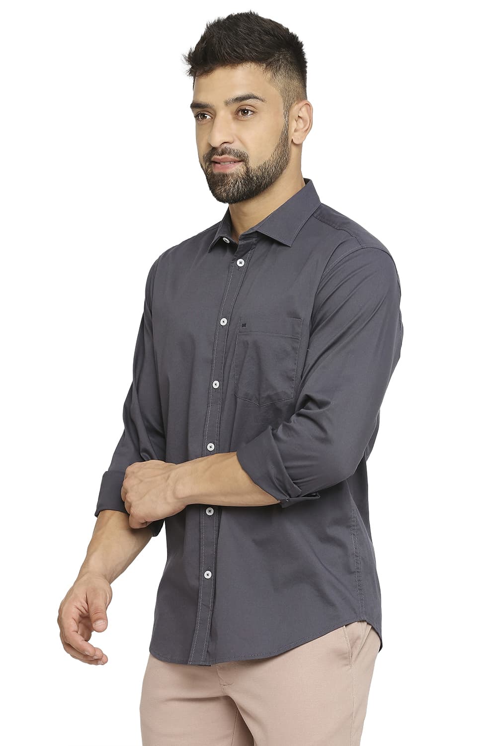 BASICS SLIM FIT COTTON STRETCH TWILL SHIRT