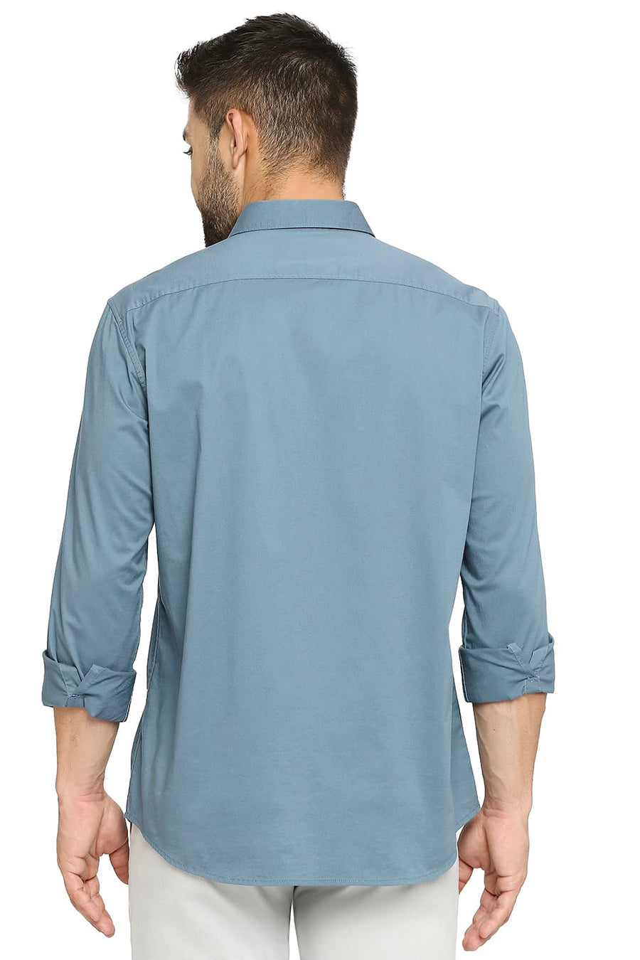 BASICS SLIM FIT RIVERSIDE BLUE COTTON STRETCH TWILL SHIRT