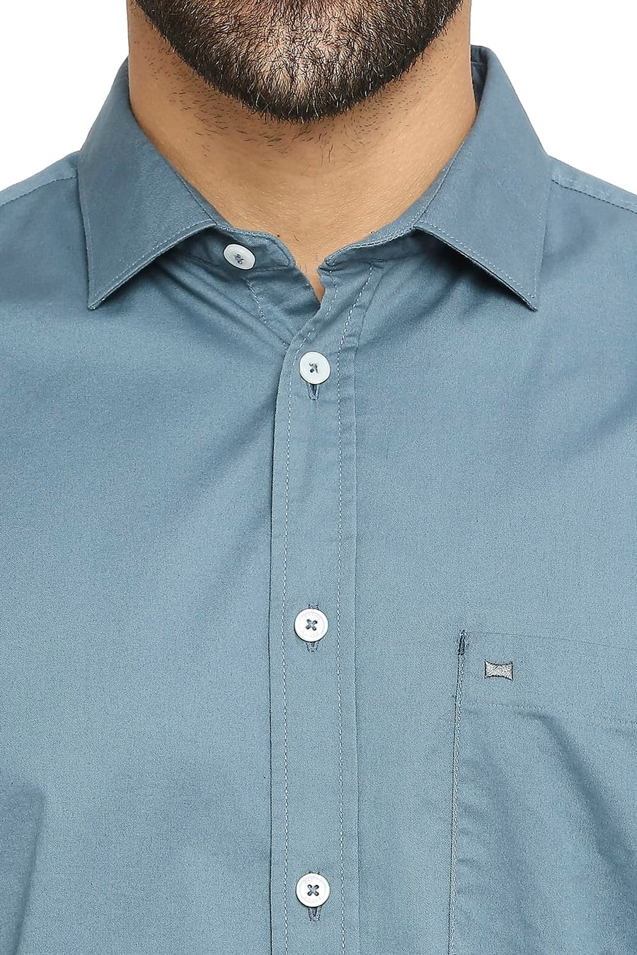 BASICS SLIM FIT RIVERSIDE BLUE COTTON STRETCH TWILL SHIRT