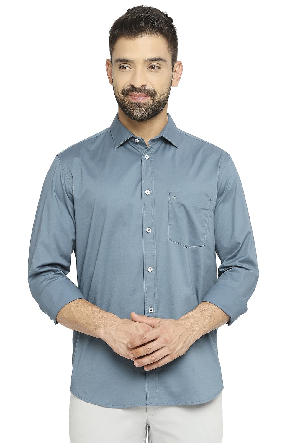 BASICS SLIM FIT COTTON STRETCH TWILL SHIRT